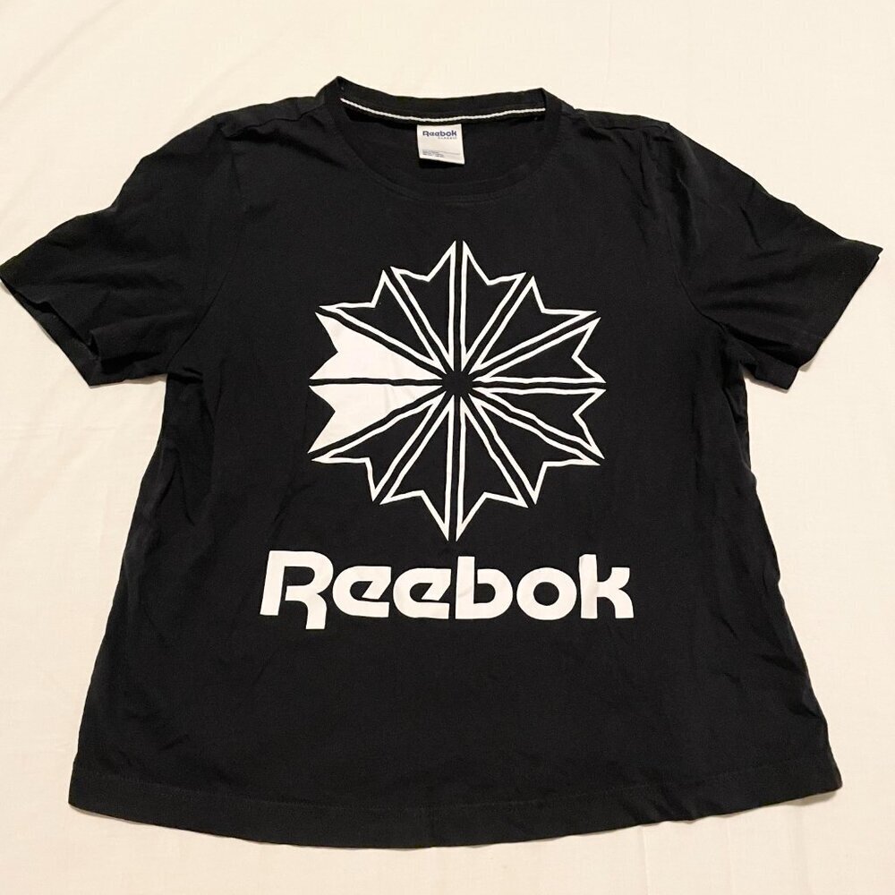 Reebok Black Short Sleeve Tee with White Logo cropped